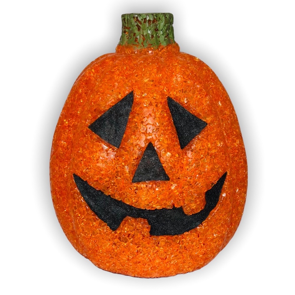 Vintage melted popcorn jackolantern light orange pumpkin Halloween decoration